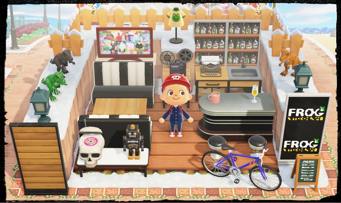 captaintokyo2's tweet photo. コロナで呑みに行けないので、あつ森の自分の島に行きつけのバーを勝手にオープンしました。映画やフィギュアのあるアメリカンな雰囲気の素敵なバーです。
#BarFROG https://t.co/k6A6J2jBag