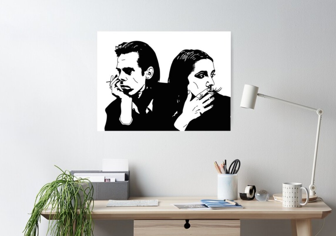 msahlholdt's tweet photo. PJ Harvey &amp; Nick Cave drawing💕 buy now https://t.co/lmmNkUAiru

#nickcave #pjharvey #pollyjeanharvey #nickcavepjharvey #fanart #redbubble #society6 #wallart https://t.co/GJSFHNJb4z