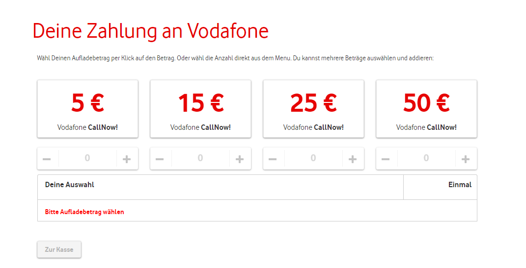 dodotheduck's tweet photo. Beispiel für schlechte UX: Vodafone CallYa Aufladung. + und - sind deaktiviert. Erst ein Click auf den Betrag aktiviert die Zeichen. Warum ist + nicht gleich möglich? Ich will doch etwas hinzufügen.  
Lösung: Klasse "dimmed" entfernen. Fähige UX Designer einstellen.
@vodafone_de https://t.co/PVzmMAXevn
