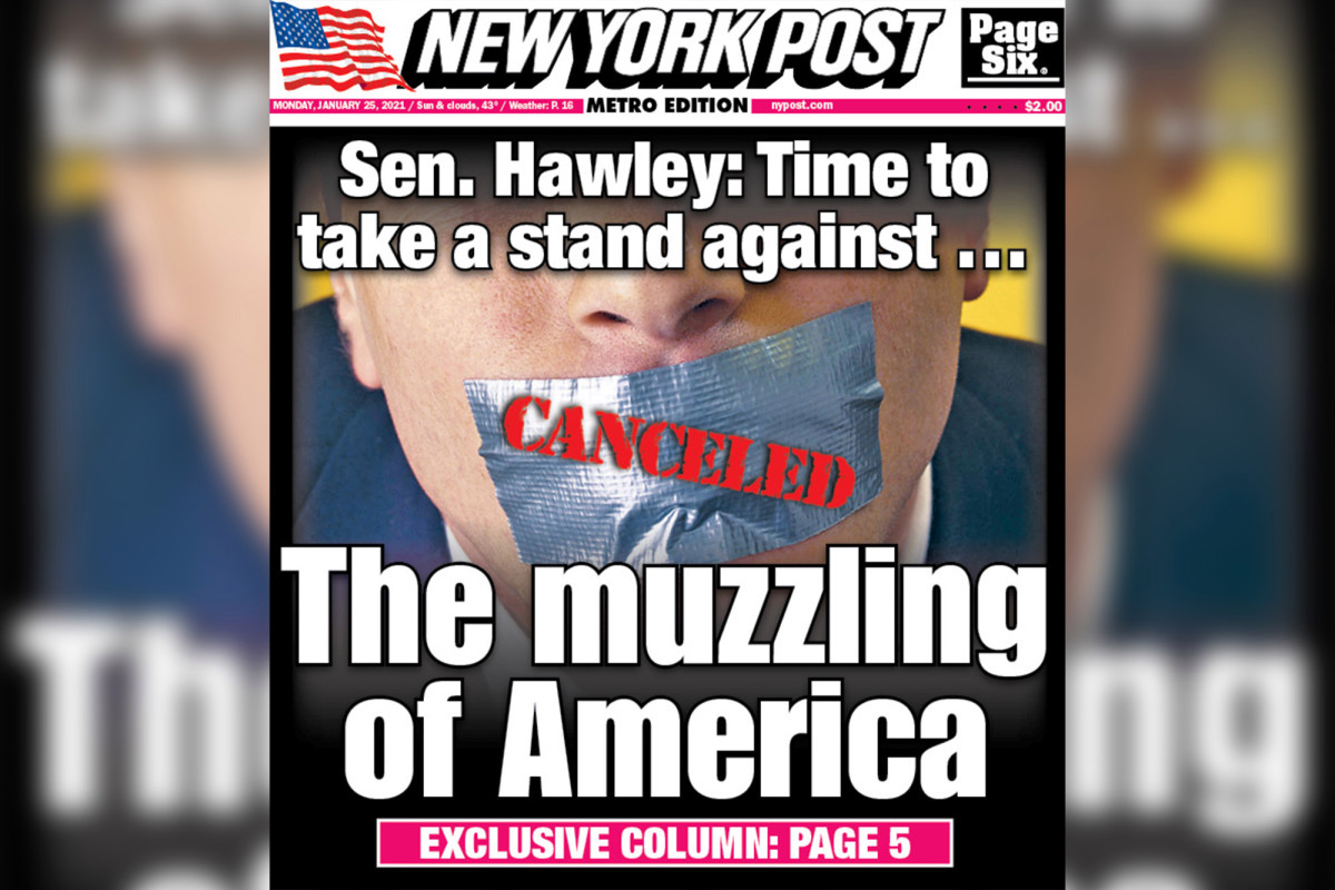 Opinion by Sen. Josh Hawley It’s time to stand up against the muzzling of America