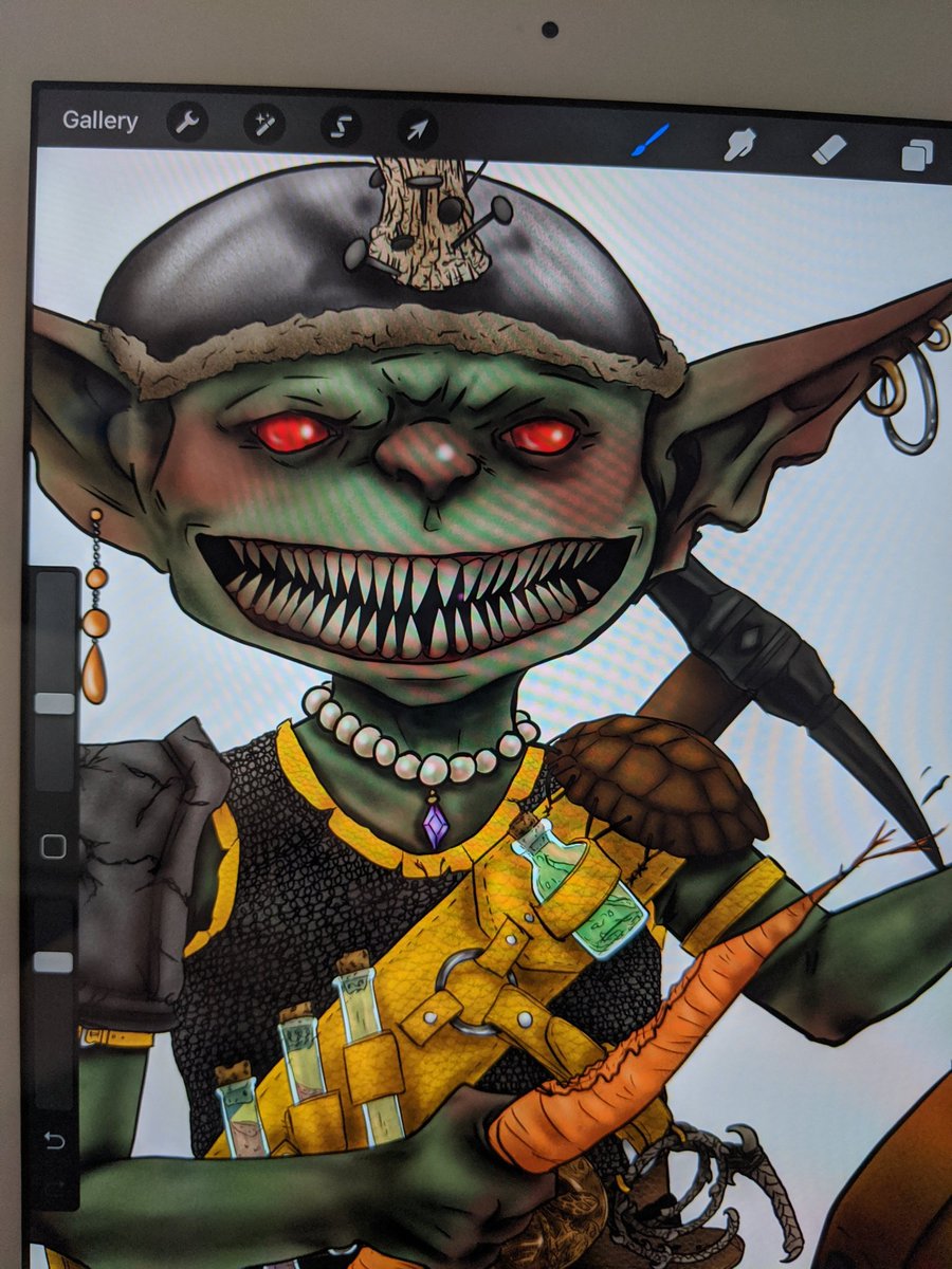 Arlie_Opal's tweet photo. Alas.... Pidge is nearing her completion. May she find so many grass snacks &amp; knicknacks 🐸#procreatevideo #upcloseandpersonal #thedeets #goblinlife #arlieopal #art #artistinquarantine #artlistlife #pathfinder #pathfinderrpg #goblin #dndart #dndlife #characterdesign  #procreate https://t.co/A0jG70yGtR