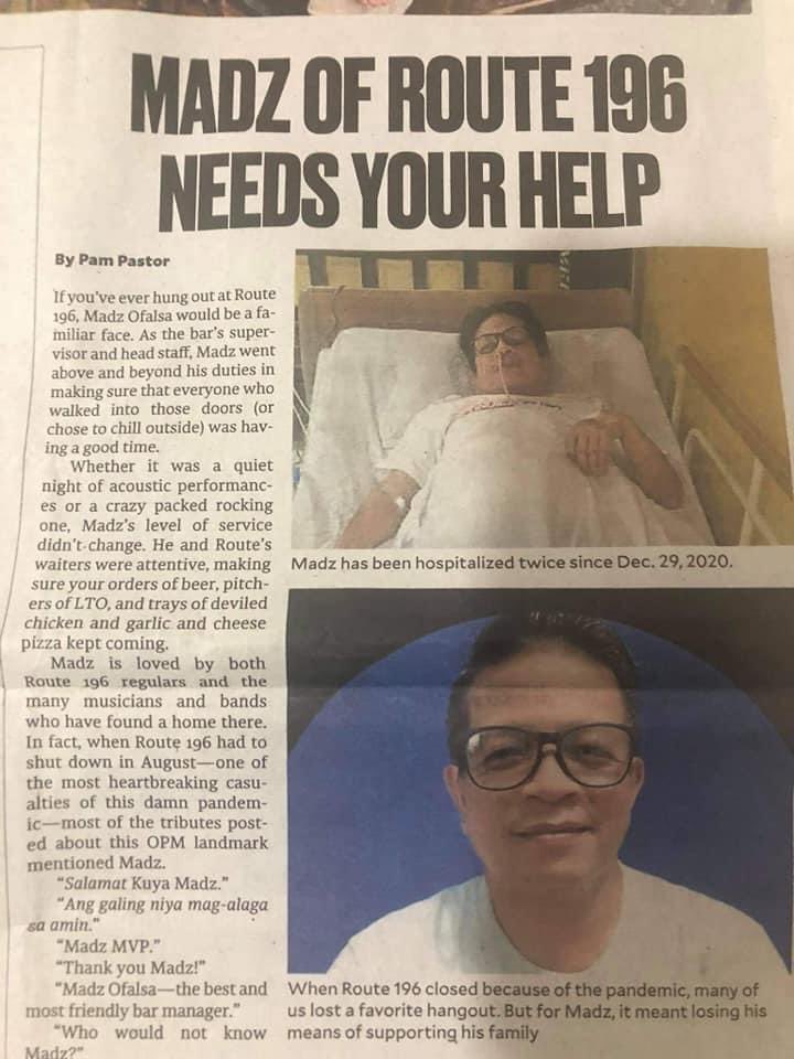 indiemanilalive's tweet photo. Kuya Madz Ofalsa of @route196rocks needs our help. Hope you can spread the word and retweet❤️⠀
⠀
Amador Ofalsa⠀
GCash: 09236898833⠀
⠀
Asia United Bank ⠀
Amelia Udtohan Ofalsa (Wife)⠀
Account No.: 001-12-025130-2⠀
⠀
Pagaling ka Kuya Madz! 🙏🏼 https://t.co/4RSNLcIcuD