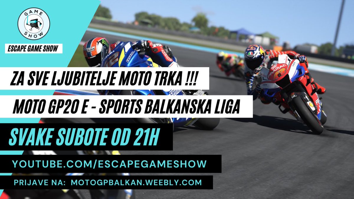 escgameshow's tweet photo. 3H, DVE LIGE, VOZACI IZ REGIONA. Sve trke mozete odgledati na nasem YOUTUBE kanalu @escgameshow @_ComputerLand_ @serceg #pcigre #videoigre #skmotogp #motogp #motogpbalkan #motogpbalkanliga #esports https://t.co/Xm2NltV8nj