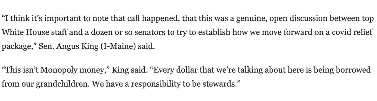 This rhetoric from Angus King is totally inappropriate. From a macroeconomic perspective, it's just a deeply unserious thing to say, out of step with the intellectual consensus. Morally, it suggests a callousness toward the economic realities facing American families today.