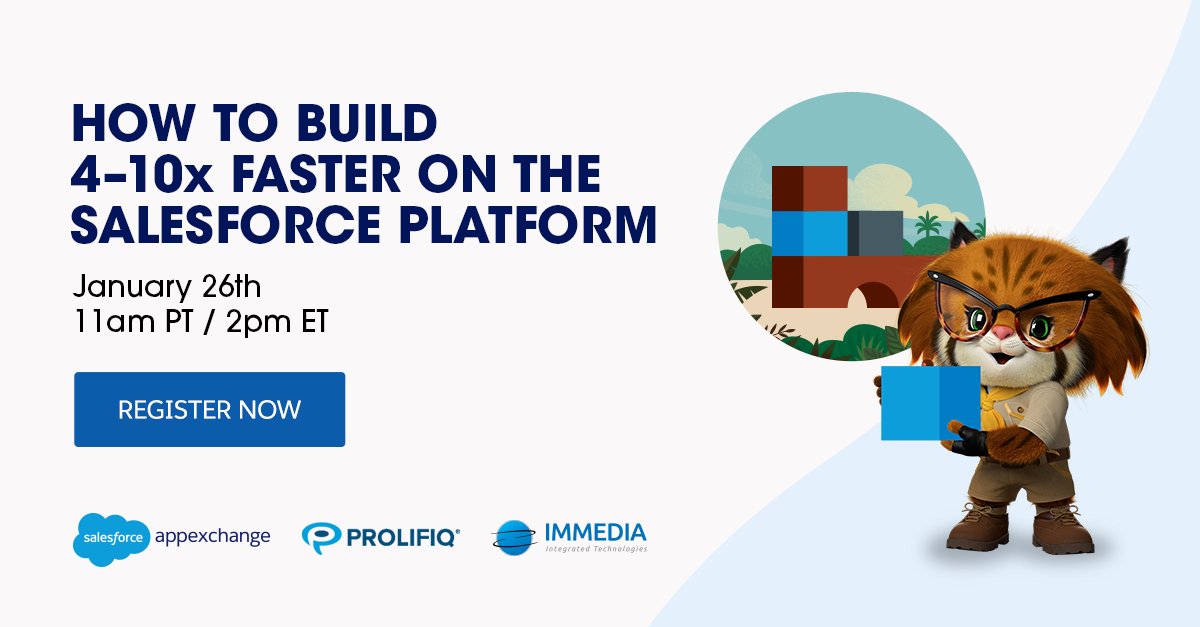 Join @salesforce, @immediaavs, and PROLIFIQ to hear an interlocking story of success during COVID thanks to the #Salesforce platform and #keyaccountmanagement. Sign up now!
bit.ly/3a5XWjY

@partnerforce #salesforcepartners #webinar #appexchange