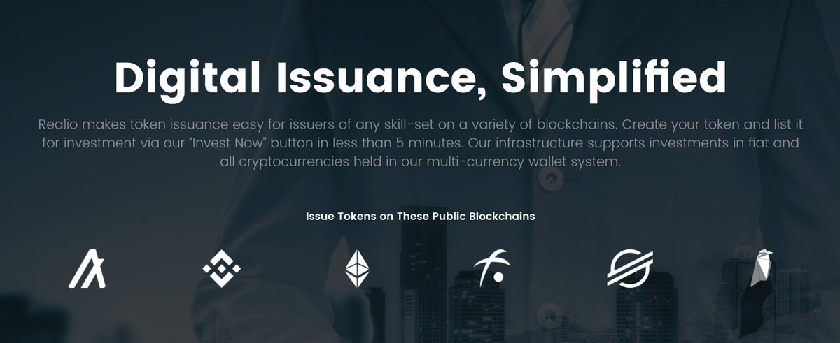 Token IssuanceParticipating organizations can issue tokens on various networks.- Algorand’s acknowledgement of Realio:  https://www.algorand.com/what-we-do/use-cases/realio3/