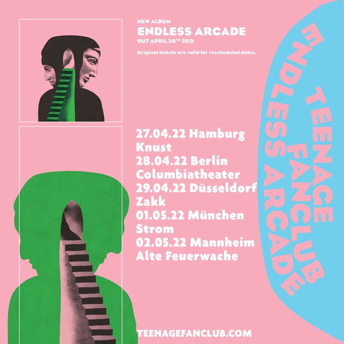 Teenage Fanclub sind gezwungen, ihre Tour zu verschieben, hier die neuen Daten:
27.04.2022 Hamburg - Knust
28.04.2022 Berlin - Columbia Theater
29.04.2022 Düsseldorf - zakk
01.05.2022 München - STROM
02.05.2022 Mannheim - Alte Feuerwache
Alle Tickets behalten ihre Gültigkeit.
