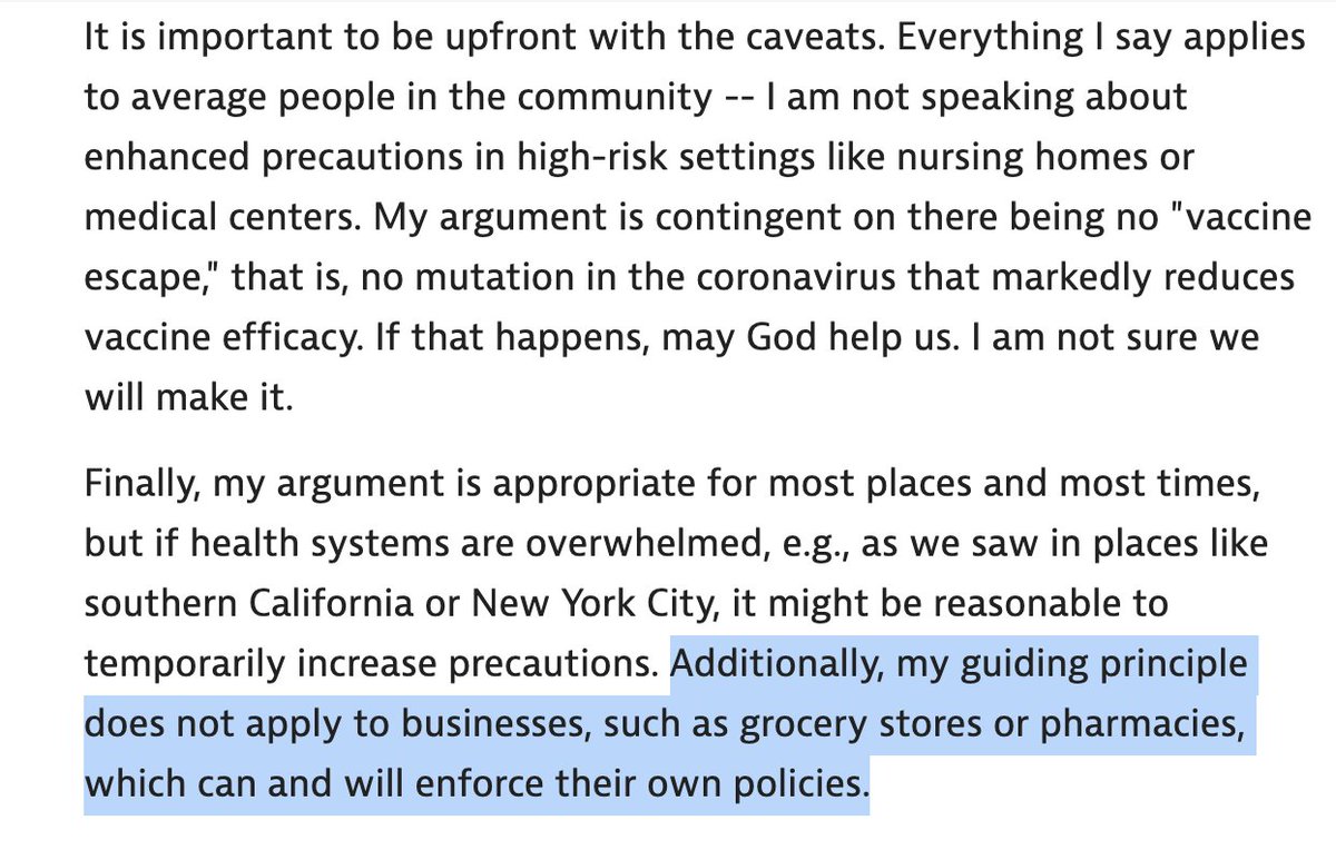 In my piece I exempt businesses, etc, which can set their own policies because that is the reality, but I don't manufacturer a reason for them