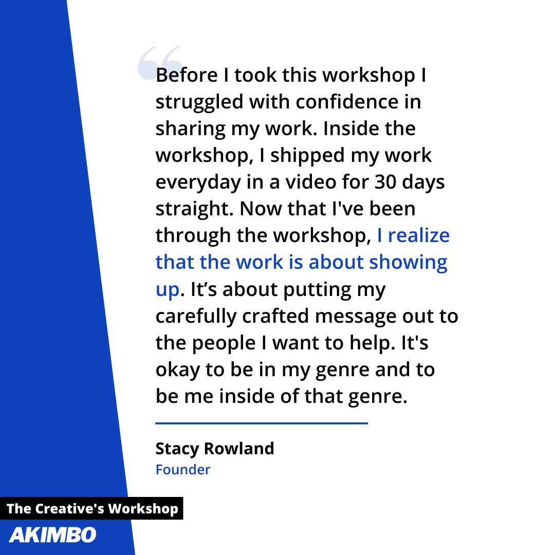 It’s time to find your voice. To hone your skills. To be part of a supportive community to help you move your work forward. To create work that you’re proud of.  It's your last chance to sign up. We hope you'll join us. Visit thecreativesworkshop.com for all the details.