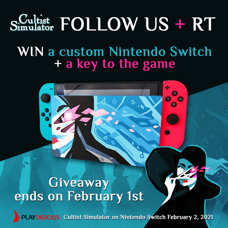 Let's celebrate the arrival of #CultistSimulator on #NintendoSwitch with a #giveaway!
You want a chance to win a custom Nintendo Switch + a key to the game?

✅ Follow this link 
playr.gg/Playdigious/cu…

📅 Winners announcement February 2nd