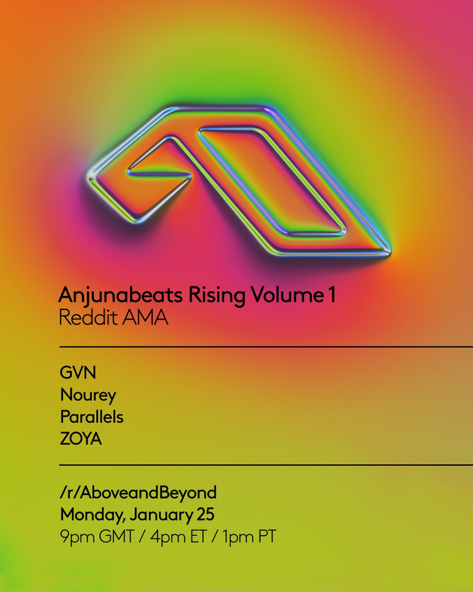 Anjunabeats's tweet photo. Tonight on /r/AboveandBeyond!
Ask @gvnmusic, @Noureymusic, Parallels and @zoyasmusic anything from 9pm GMT / 4pm ET / 1pm PT 👉 https://t.co/rhfUHcfISu https://t.co/wi9gpBcgPq