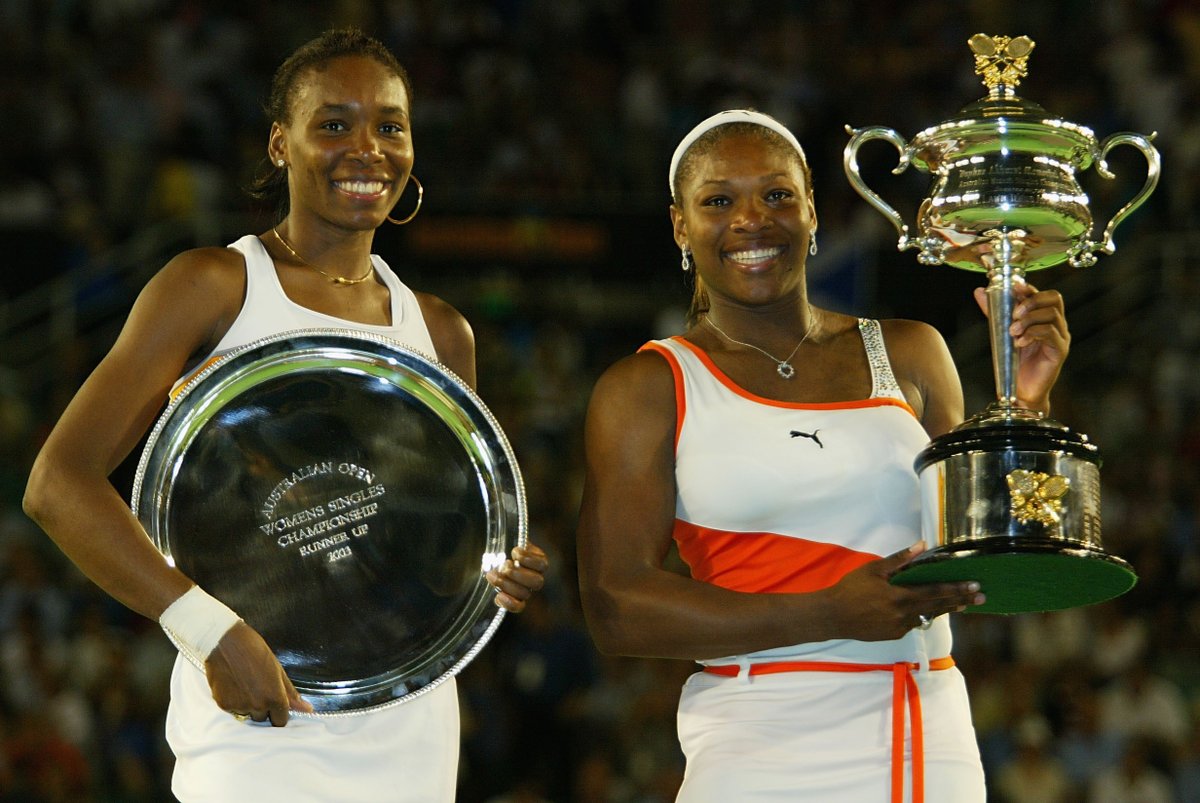 andscape's tweet photo. On this day in 2003, Serena Williams defeats Venus Williams in the Australian Open Final. 

Serena completed her first 'Serena Slam,' and became the first player since Steffi Graf to hold all four Grand Slams at the same time. https://t.co/BQQVY6XvcQ