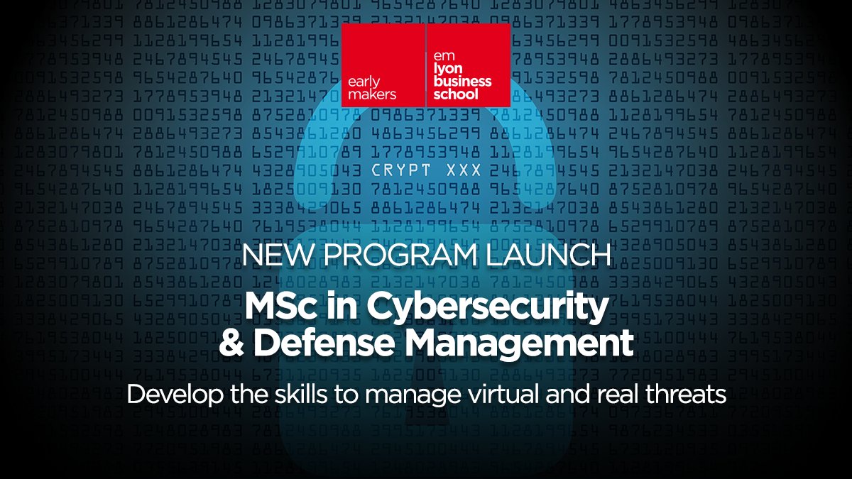 🔒Because we need graduates capable of understanding and managing virtual &amp; real threats to regional, national and global security, we are launching a new MSc in #cybersecurity &amp; defense management next September.
Learn more👉 bit.ly/3ccT0fU 
#earlymakers