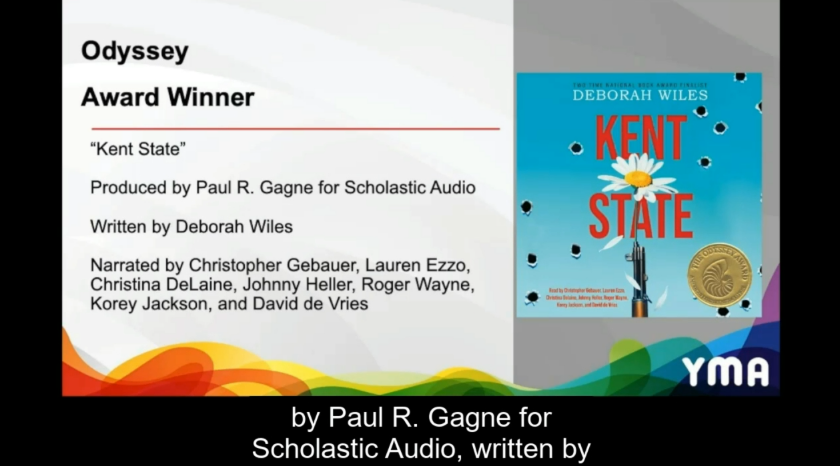 MackinLibrary's tweet photo. The Odyssey Award for best audiobook for children/young adults winner is.....

"Kent State"! Written by Deborah Wiles, produced by Paul R. Gagne 

Congratulations! 🏆
#alayma #alayma21 #ALA @ALALibrary #OdysseyAward https://t.co/rAWuBhrc01