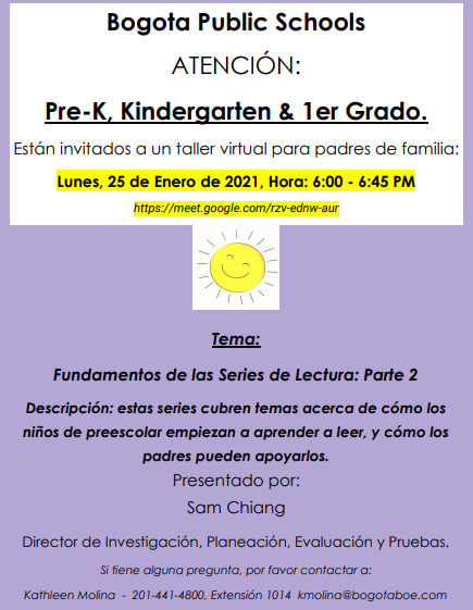 Bogotapreschool's tweet photo. 📚Reading workshop for Pre-K, K & 1st Gr. parents! 📚Tonight @ 6pm @BogotaPublic @BogotaRpet @BogotaSpecial @ERoyBixbySchool @ERoyBixbyPTO #SteenPTO #BogartMemorial #TrinLuthSchool
#foundationsofreading
#readalouds
#ECE
#bogotaparents https://t.co/0iSBR93Tqr