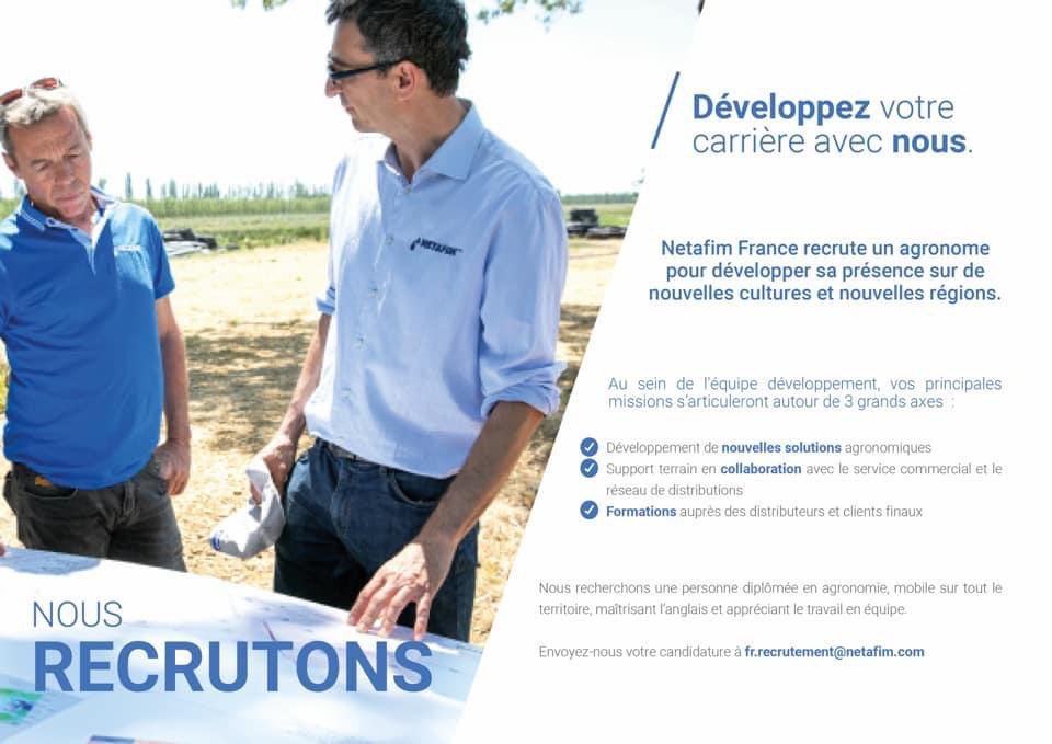 Offre d'emploi :
@NetafimFrance recherche un (ou une) agronome.
Merci de diffuser largement ! 
<a href="/Fragritwittos/">FranceAgritwittos♥️</a>
 #FrAgTw