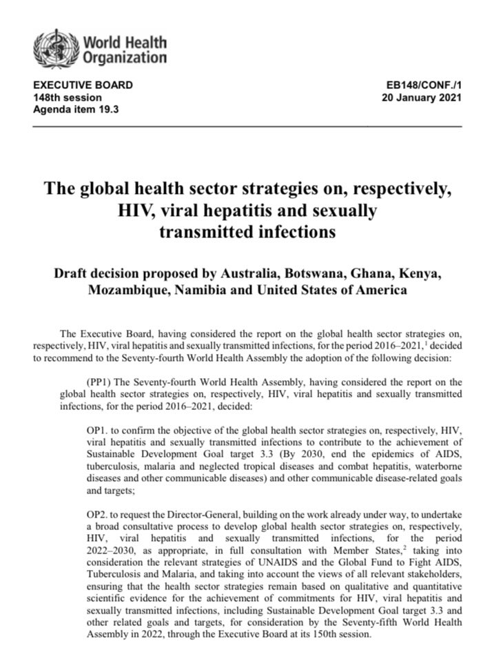 RMinghui's tweet photo. Much appreciated for the countries proposed the decision under the leadership of #Namibia. #EB148 today adopted it with a overwhelming support. @WHO is aligning the development of the 3 interlinked strategies &amp; global targets with those of @UNAIDS @GlobalFund # other partners. https://t.co/Y4EsKhtwkl