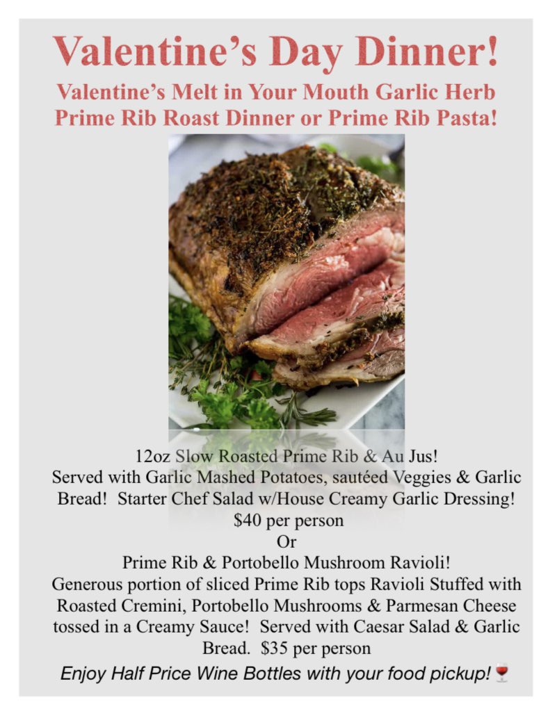 ❣️Valentine’s Day Dinner❣️
Valentine’s Melt in Your Mouth Garlic Herb Prime Rib Roast Dinner or Prime Rib Pasta!
Preorder &amp; Pick up Valentine’s Day between 3-8pm!  Order Online at hardstonesgrill.ca/online-ordering , Kemptville 613-215-0738, Nepean 613-518-7440.  #MyOttawa #PrimeRib