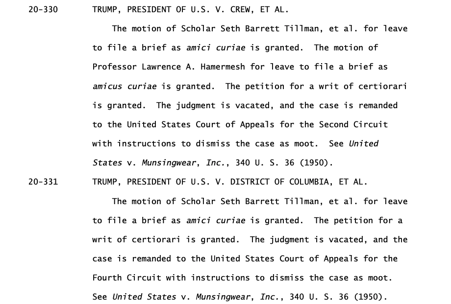 MikeScarcella's tweet photo. Now: US Supreme Court dismisses 'emoluments' cases against Trump as moot https://t.co/p8K7pGVIJd https://t.co/ZRwrlJ6DiO