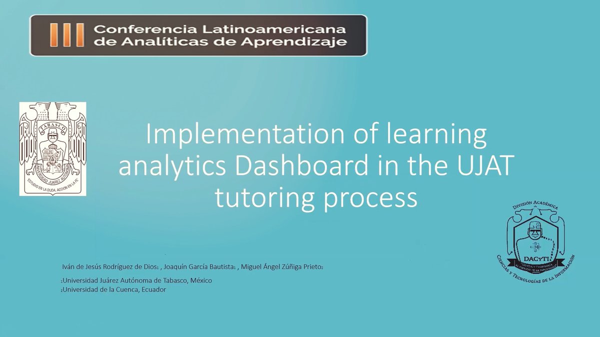 El día de hoy, les compartimos la presentación del artículo "Implementation of learning analytics Dashboard in the UJAT tutoring process." disertado durante la III Conferencia Latinoamericana de Analíticas de Aprendizaje

youtu.be/3ZnkrzI1XGE