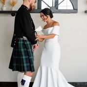 Want to add a touch of Scotland to your wedding?  
We can help with everything from a tie in your family's tartan to a complete head to toe kilt rental for the groom and groomsmen.  We have over 20 tartans available in our kilt rental line.