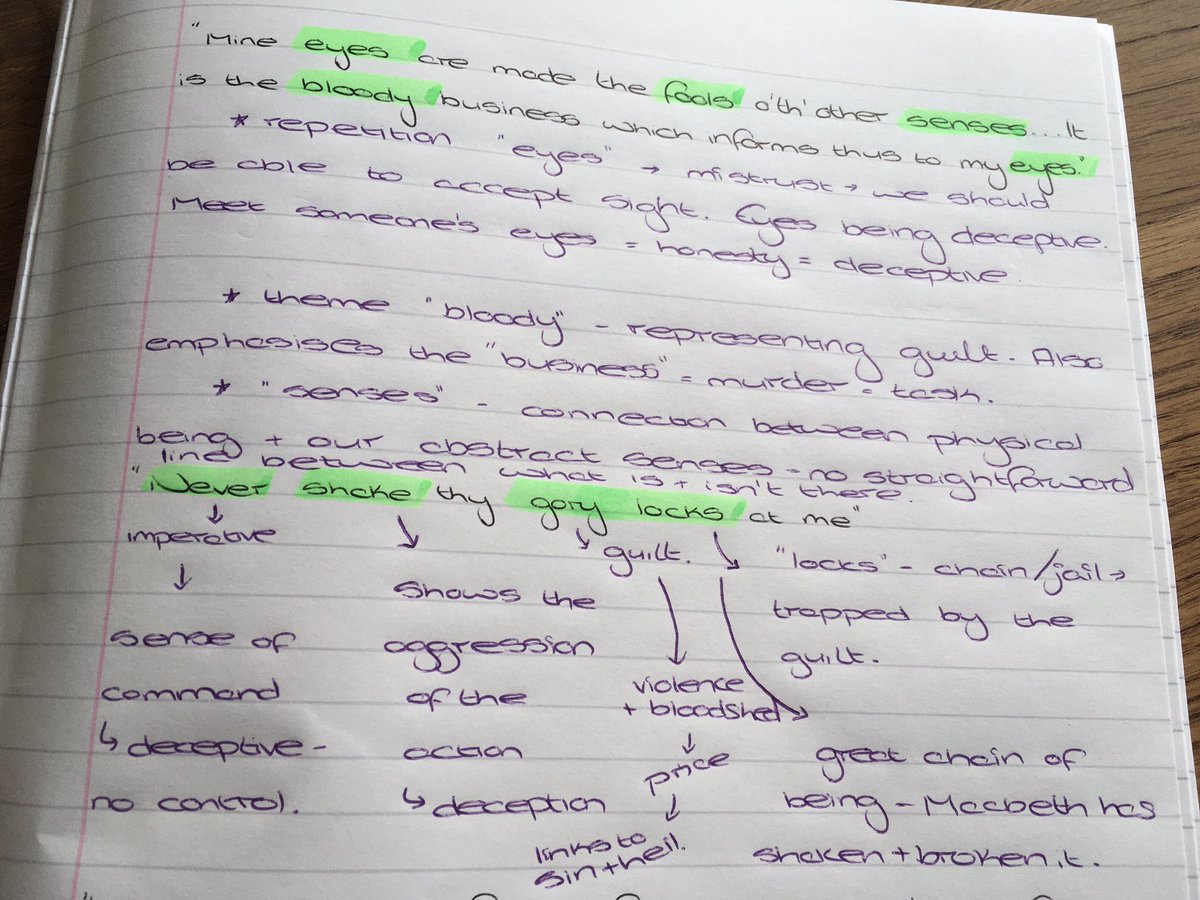 So nice to have my first live lesson of the week picking apart Macbeth. They did all of it in the chat and I just added under a projected visualiser! #teamenglish #remotelearning