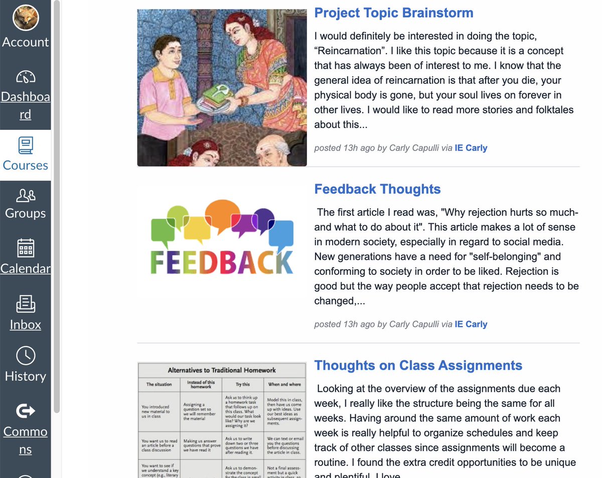 my goal is always to get half of students started early; it doesn't always happen, but this time, YES: 45 blogs up!
being able to see those blogs in action is then such a nice boost for the students starting on official Day 1 today.
it's the blog invasion of Canvas :-)
#BeyondLMS