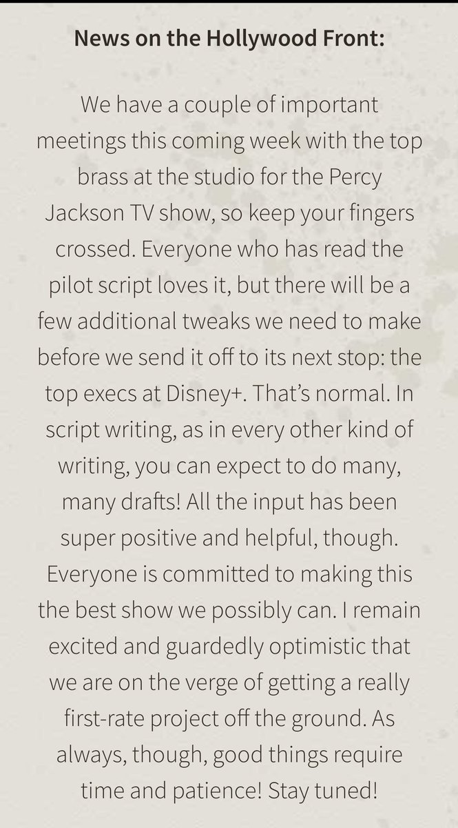 troubledemigods's tweet photo. LATEST UPDATE ON THE PERCY JACKSON TV SHOW!!

directly from rick riordan's blog post yesterday 💓 https://t.co/p5iJtnzfFg