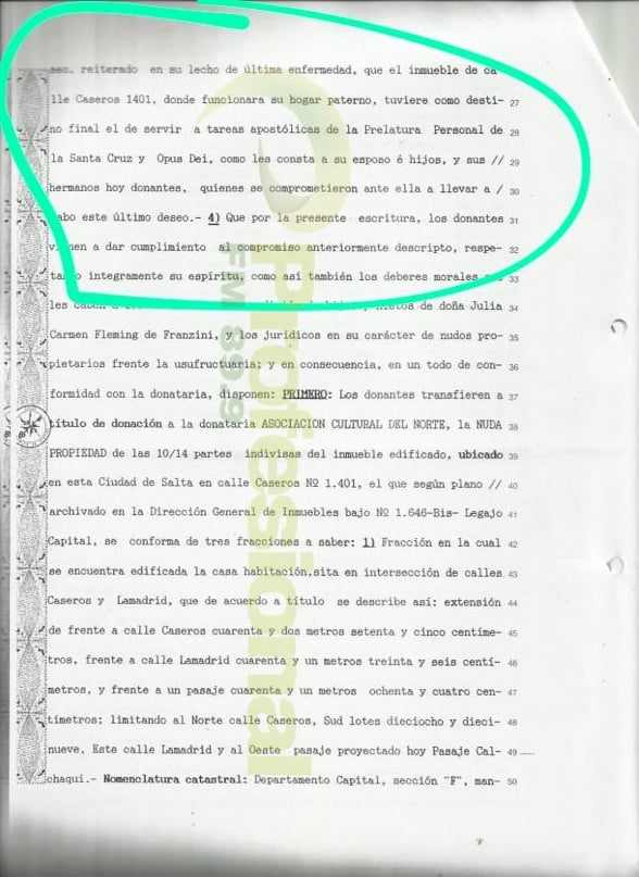 Esta es la escritura de donación (publicada por <a href="/FM899/">Profesional 89.9</a>) al #OpusDei del inmueble de Caseros y Lamadrid, Salta. No se usó para el fin donado y durante una década se alquiló/prestó a un colegio privado propiedad de familiares directos de Bettina Marcuzzi, esposa de Juan C. Romero.