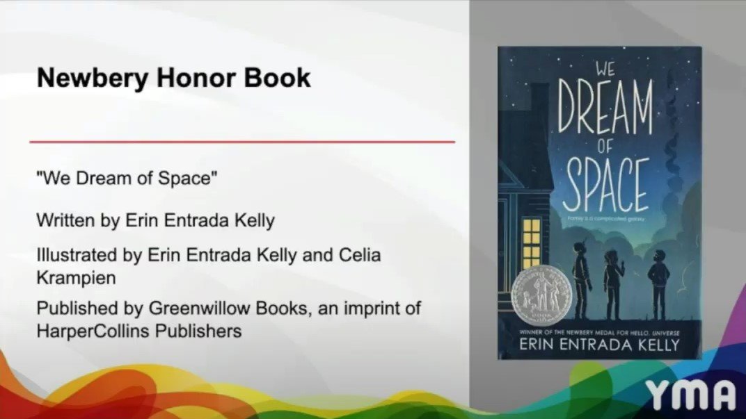 HarperChildrens's tweet photo. The BIGGEST congrats to @erinentrada and WE DREAM OF SPACE for winning a NEWBERY HONOR! 🎉🥳🚀 #ALAyma https://t.co/MLizzcRTrX