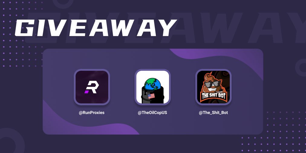 TheOilCopTOC's tweet photo. Giveaway🥳🥳🥳

To enter：
Like❤️
Retweet♻️
Tag a friend👬

Follow all accoumts below：
@TheOilCopUS 1 * Free month
@The_Shit_Bot  1 * $50 Cash
@RunProxies 1 * 2G resi https://t.co/PijizvLJyy