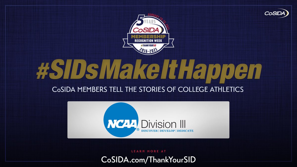 NCAADIII's tweet photo. SIDs are the chief storytellers of the D3 experience, providing competition coverage, human interest stories, &amp; more. The work SIDs do is vital to D3, as they provide numerous platforms to showcase the outstanding experiences D3 SAs have during their time on campus. #ThankYourSID https://t.co/uP8ZvqghmY