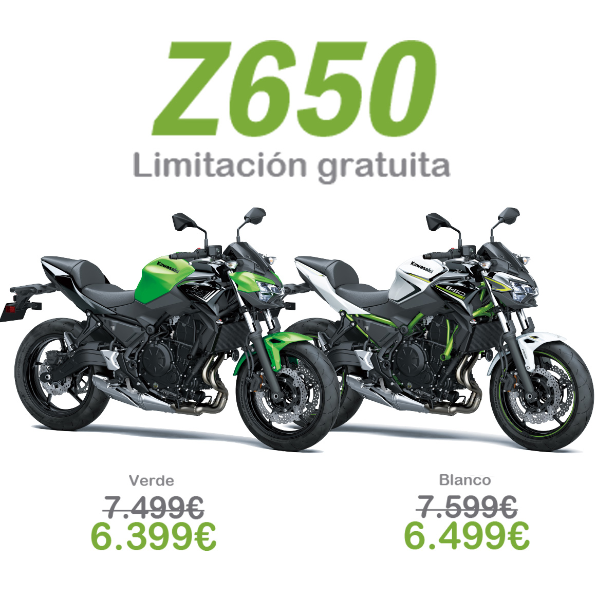 PekusMotor's tweet photo. Seguro gratis, limitación gratis y desde 6.399€. Así es la promoción de la #Kawasaki #Z650. Ahora viene lo difícil ¿la quieres en verde o en blanco?

Pasa por nuestra exposición (Avda. Ada Lovelace 4, Getafe) y descubre todos los detalles de la promoción. https://t.co/AXWJdfOSKh