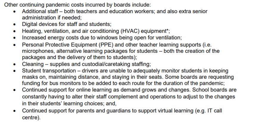 Although there've been funding announcements throughout the year, many boards have (as  @ONeducation directed) used reserve funds for pandemic-related expenses. These boards are seeking reimbursement of all reserve funds used - these were earmarked for specific future projects. /5