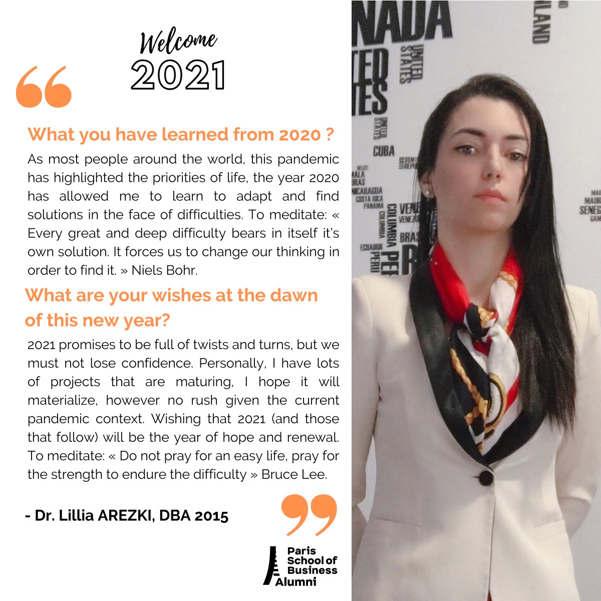 🇫🇷 En ce vingt cinquième jour de notre calendrier "Welcome 2021", nous sommes fiers de partager le témoignage du Dr. Lillia AREZKI, DBA  2015.

🇬🇧 On this twenty-fifth day of our "Welcome 2021" calendar, we are proud to share the testimony of Dr. Lillia AREZKI DBA 2015.