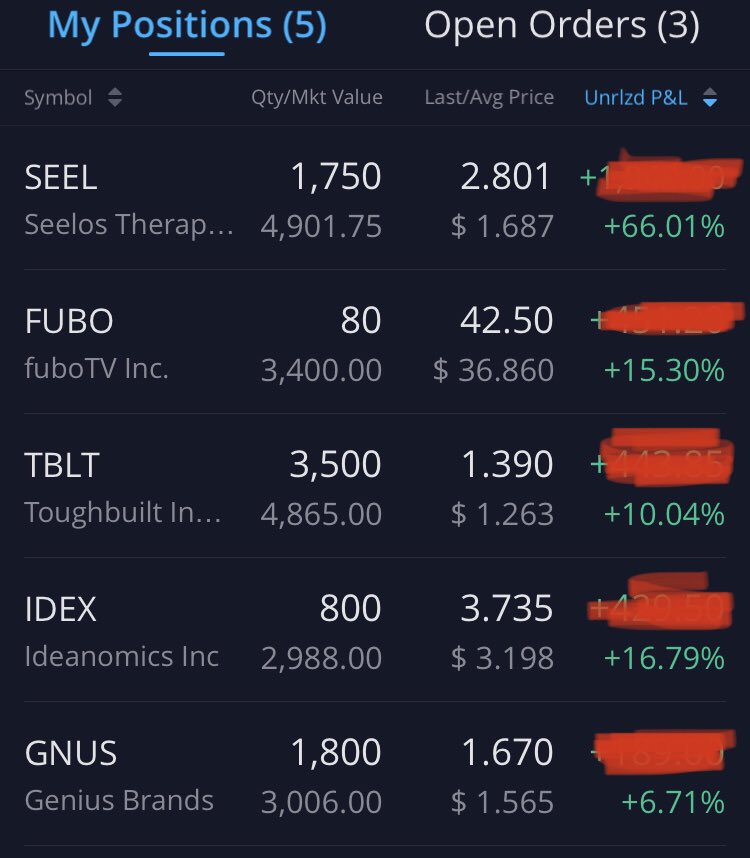 Beautiful morning for my top 5 swings. Also got into $EVFM this morning at $2.91.

By no means am I an expert or a professional. I’m still continuing to learn every day like most of you. But I am willing to share my positions.🙏🏽 #MambaMentalityMonday