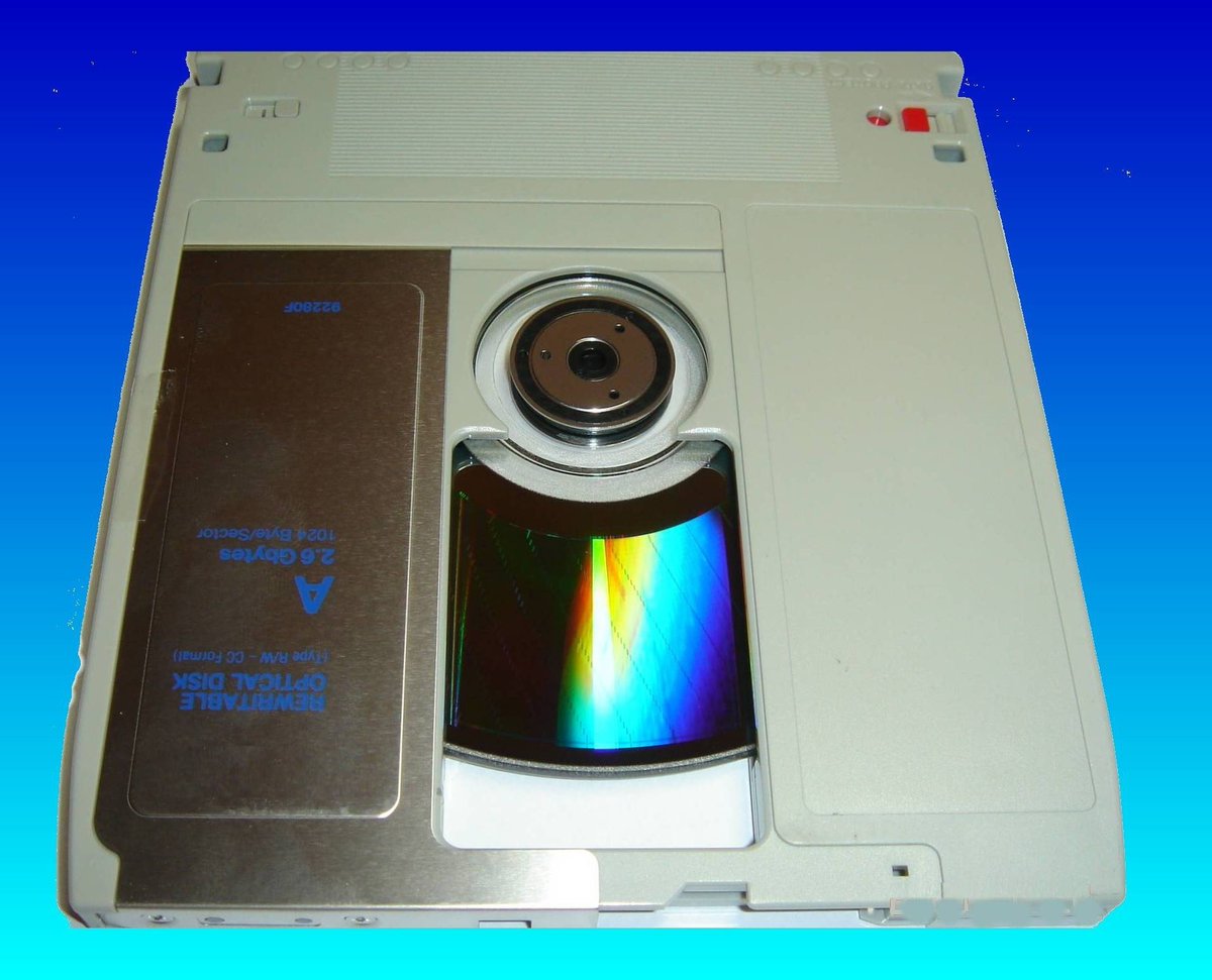 but if you look inside an MO cartridge, it's just an optical disc, usually the same (physical) sizes as CD-ROMs