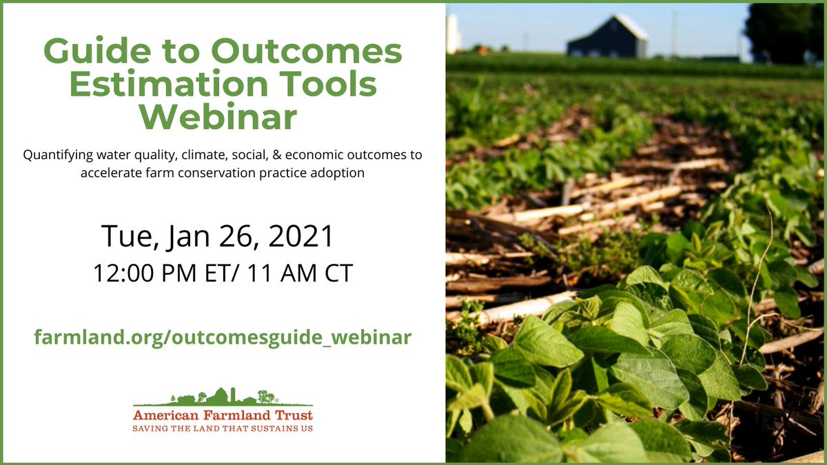 Looking for an outcomes quantification tool or method for your sustainability projects? Join <a href="/DrMichellePerez/">Michelle Perez</a> &amp; @emcole02 tomorrow for a webinar showcasing their guide to help you do just that (no professional computer modeling experience required). farmland.org/outcomesguide_…