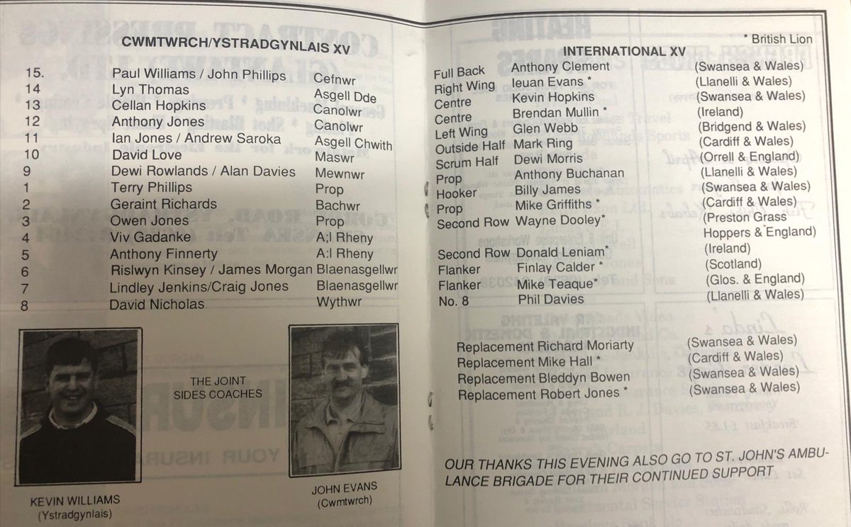 ystradbluesrfc's tweet image. Look at the names on this programme.  When we teamed up with Cwmtwrch Rfc to take on an international xv.  This is remarkable.  @RileySports @CWMTWRCHRFC  @phildaviesrugby @MarkRing10 @ieuan_evans14