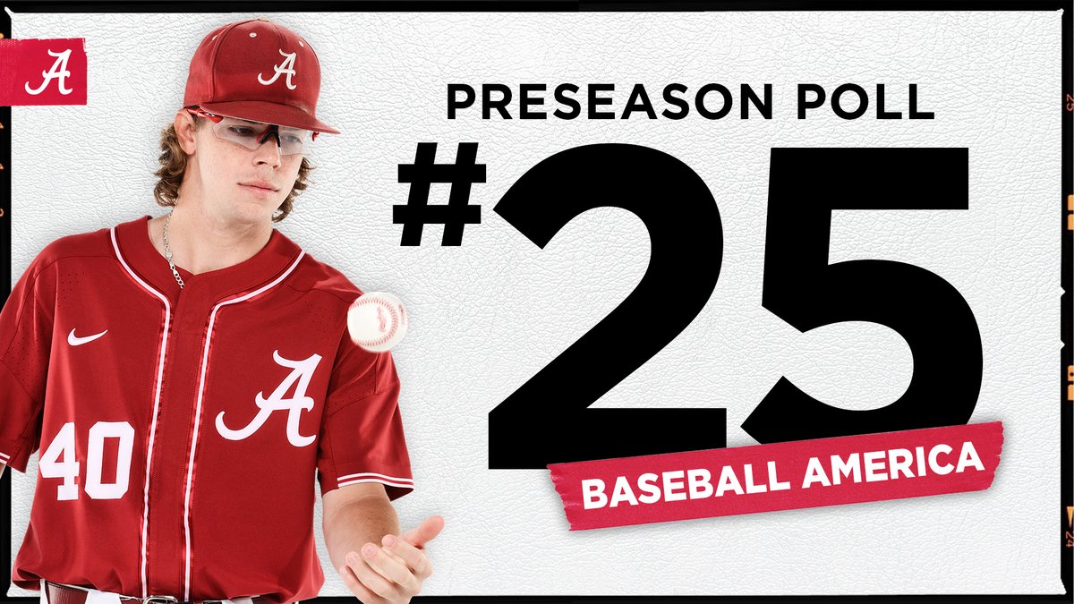 AlabamaBSB's tweet photo. Preseason Top 25 ➕ @BaseballAmerica 

https://t.co/d3yYtbF0nb

#RollTide https://t.co/adsglMjxfz