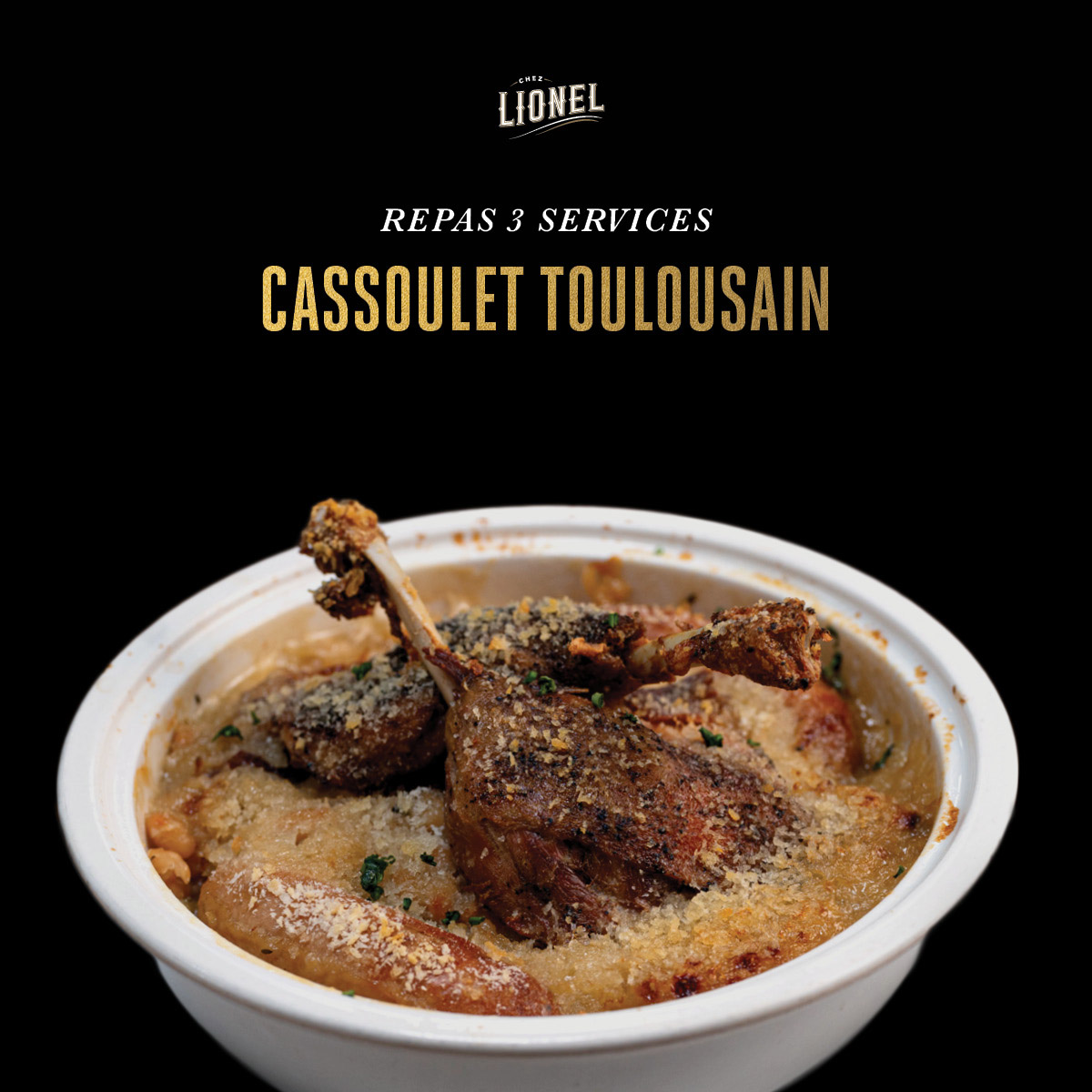 Repas 3 services réconfortant pour les soirs d’hiver!
Terrine de boeuf braisé, cassoulet toulousain et tarte au sucre et aux pets de soeur!
70$ pour 2 personnes
Commandez maintenant:  bit.ly/ChezLionelComm….