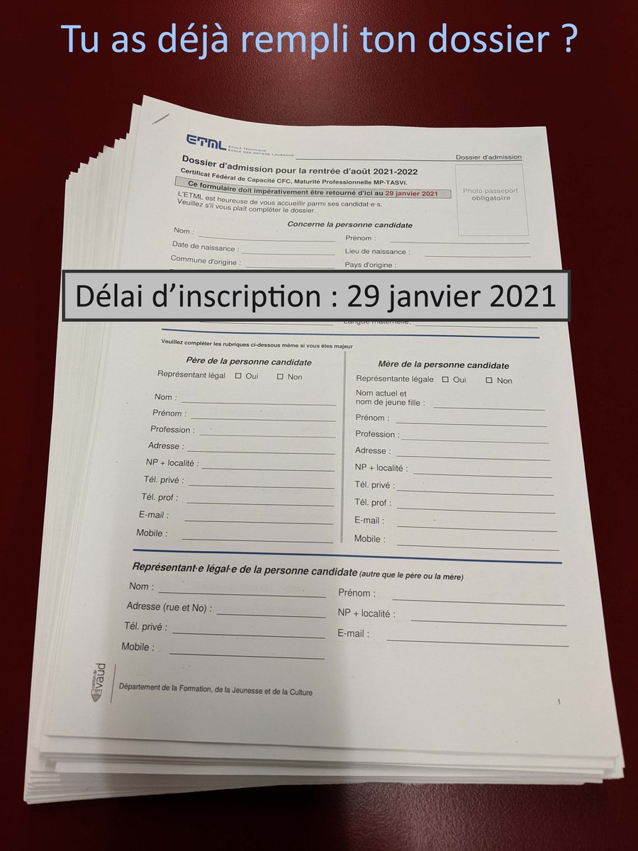 Plus que quelques jours pour s'inscrire pour faire un apprentissage à <a href="/etmlausanne/">Ecole technique - Ecole des métiers - Lausanne</a>.
Le délai est fixé au vendredi 29 janvier 2021 à 16h00.
Pas encore de dossier ? etml.ch/admissions/en-…
#etml #apprentissage #cfc #FormationProfessionnelle