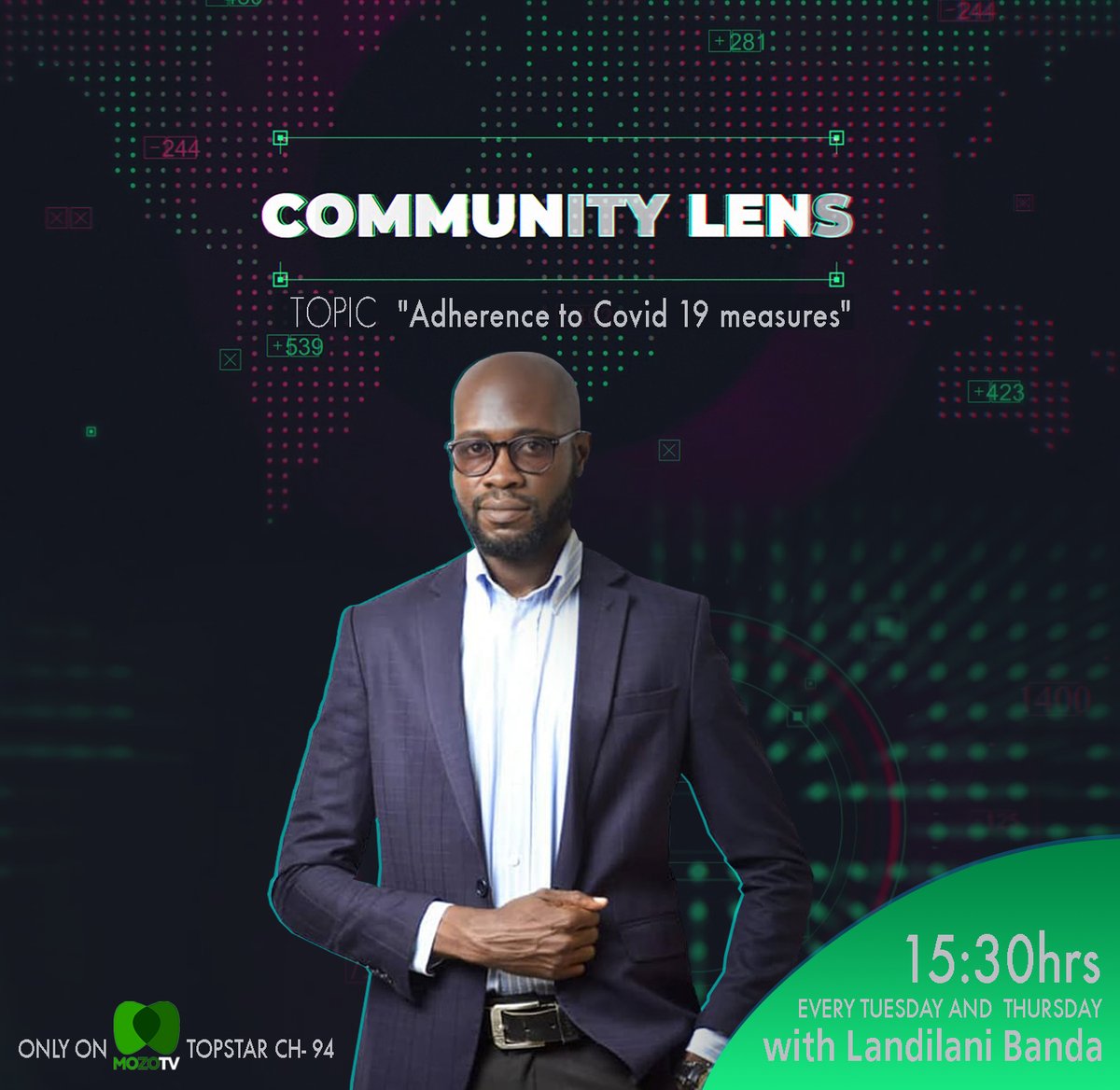 MozoTVAfrica's tweet photo. The programme that gets into detail about issues surrounding our community. This week on #CommunityLens, we discuss "Adherence to Covid 19 measures". Tune in every Tuesday and Thursday at 15:30hrs only on #MozoTV, channel 94, TopStar.

#MozoTvIsHere #ARefreshingExperience https://t.co/2K4elthTjp