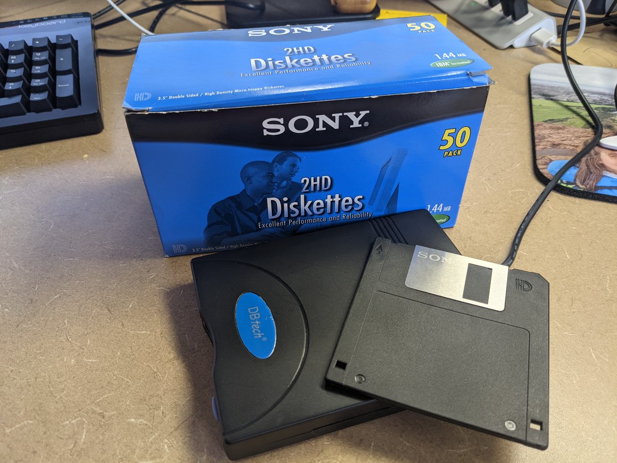 Found this beauty in my office today. Tried to save this picture on it, but I would need 3 disks for that much data. I'd only need about 13,000 disks to back up my Google Photos library. 230,000 to back up my PC. "Ideal for Home and Office." That sound, though...