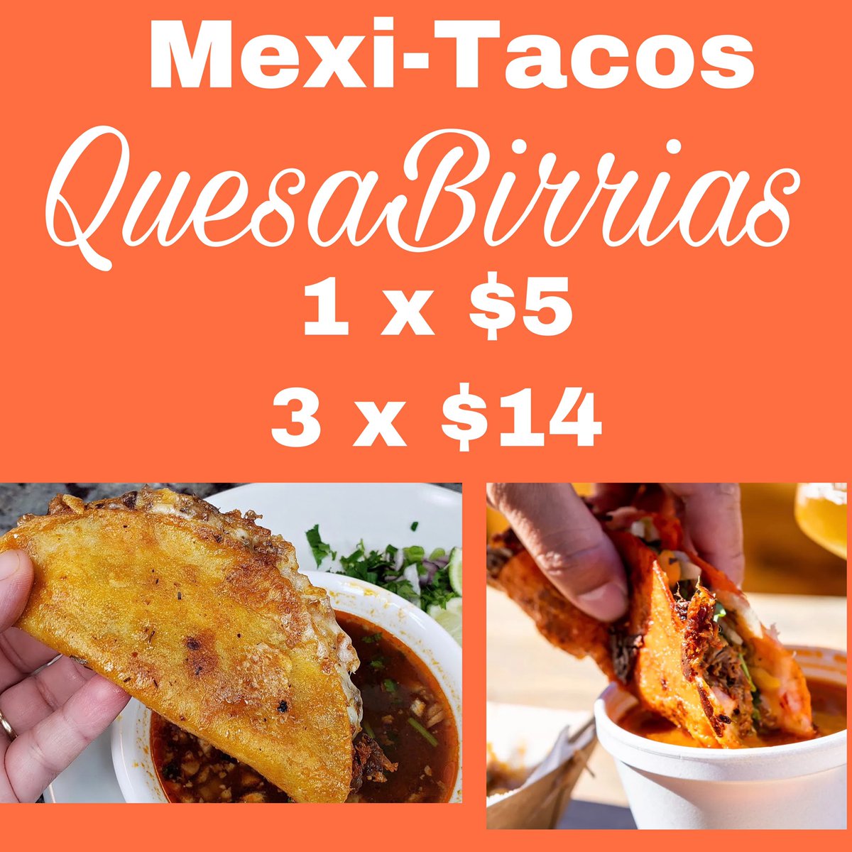 The moment you all been waiting for: Quesabirrias are now here.  Start your week right. Stop by at any of our 2 locations and get yours while supply last. We are now open till 3:00pm 

#Sogoodevenyourgrandmaagrees

Clark and Lake 
             Or 
Erie and Kilnsbury