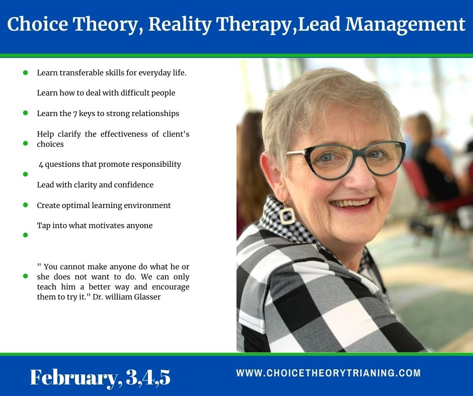 Registration closing Jan29, 5pm. Sign up here and I will send next steps. choicetheorytraining.com