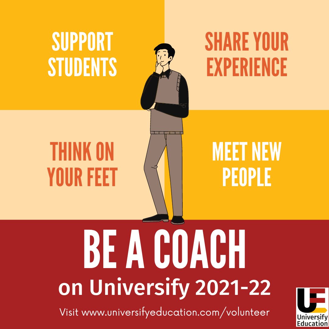 📣~ Volunteer Coach: Applications are Open! ~📣 

We're looking for uni students passionate about educational equality and working with young people - so what are you waiting for? Go to our website, find out more, and apply now to help make a difference! 🤩universifyeducation.com/volunteer
