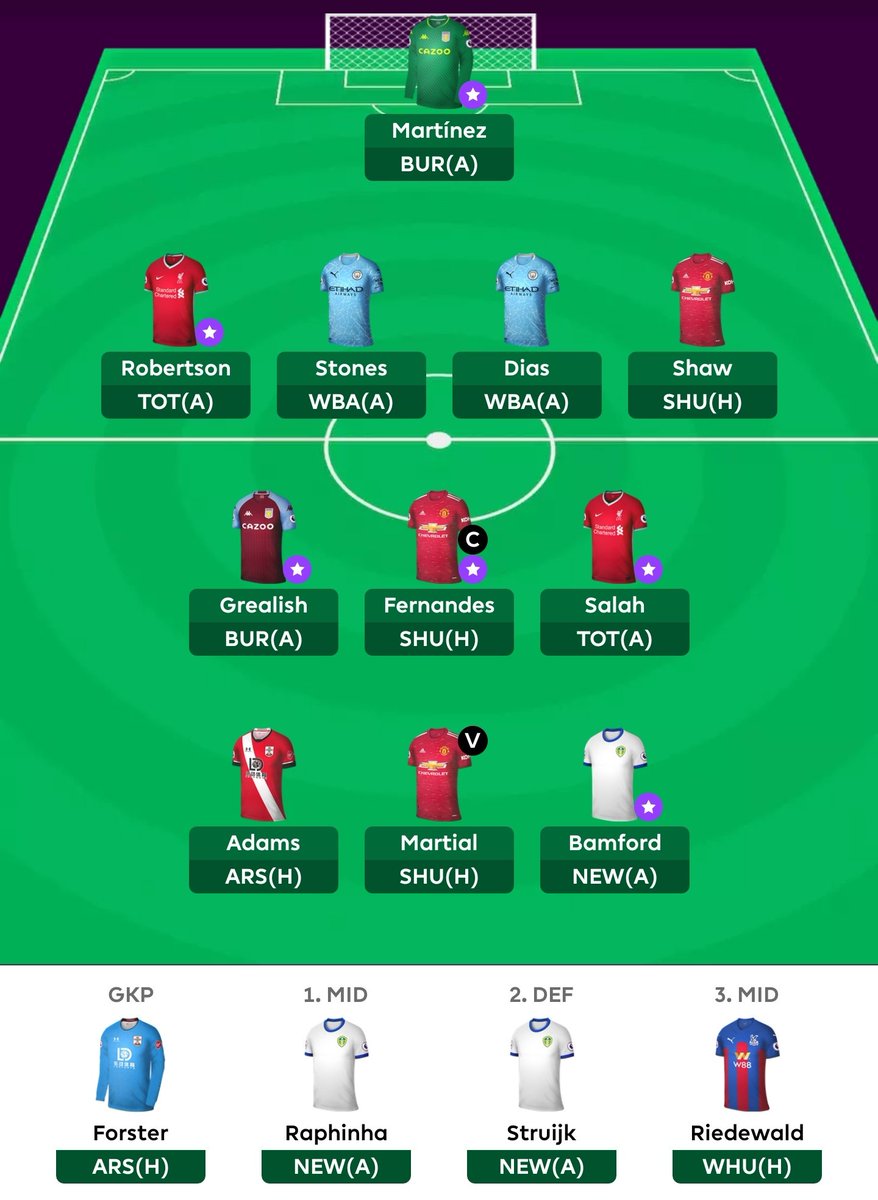Stopa0306's tweet photo. GW20 Team 🔒

Taylor ➡️ Shaw
KdB ➡️ Grealish (-4)

Bruno (C) 

🌍 OR 797 649

Ostatnia rozkmina pomiędzy Raphinhą i Adamsem. 

🤞

#GW20 #FPL #extraton #calinabiało #jakgractoznajlepszymi #FantasyPL https://t.co/9mfHlKCyfH