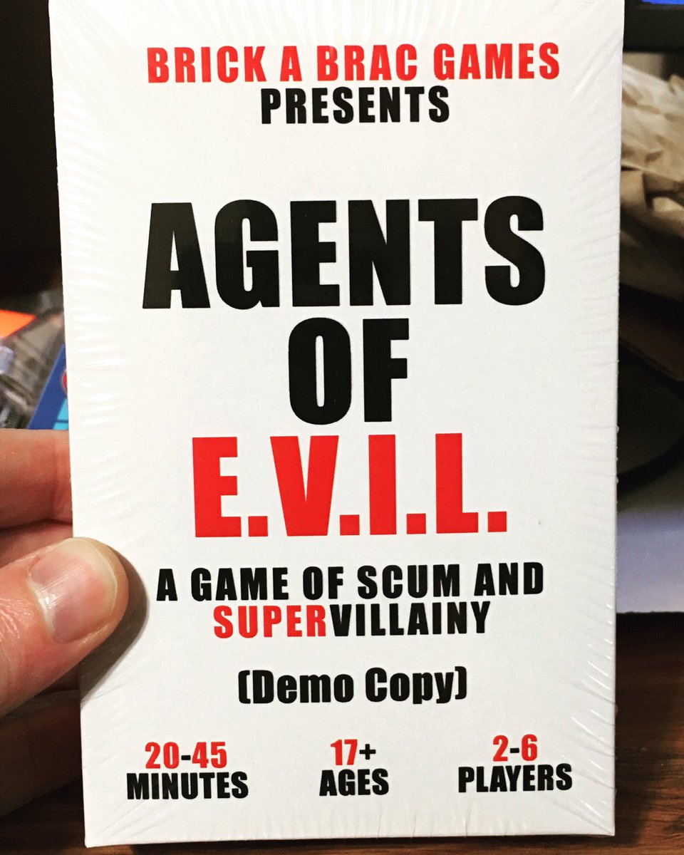 BrickaBracGames's tweet photo. .@thegamecrafter sent us a very pretty box! - We're already getting hilarious gameplay stories from playtesters, too! 😂 #agentsofevil #brickabracgames #theblackbrick #partygames #cardgames #tabletopgames #indiegame #indiegamedev #supervillain #dc #marvel #prototype #playtesting https://t.co/nhxn5N1Cap