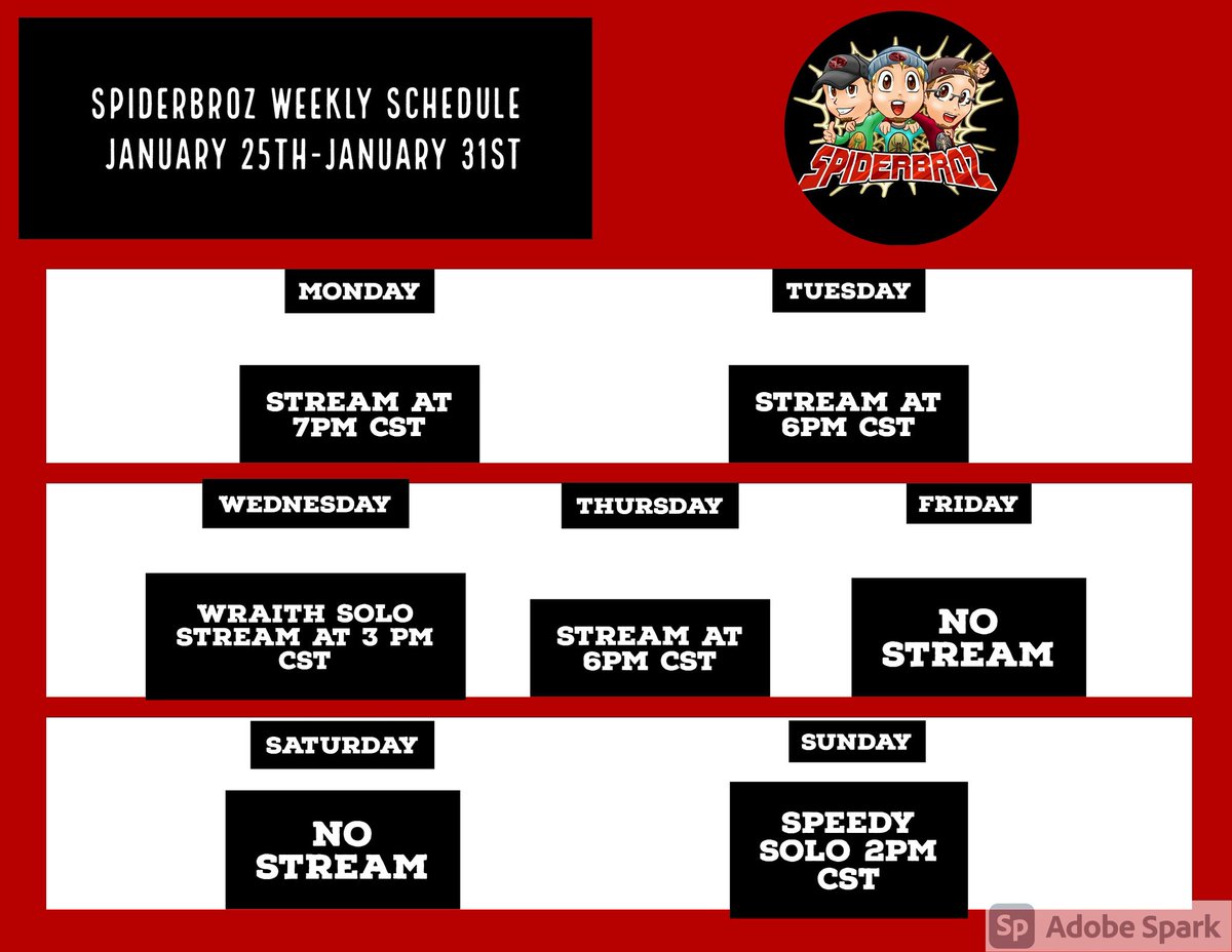 spiderbroz's tweet photo. 🕷 Our schedule for this week!! Let's get this bread gamers 😤😎 🕷
https://t.co/ywV5Y8toly
#famafam #Spiderbros #manicmonday #mondays #residentevil #hypex #hypexenergysquad #ps4 #xboxone #evil #networking #supportsmallstreamers #smallstreamer #twitchtv #twitch #twitchaffiliate https://t.co/FottrO8Hs8